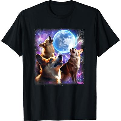 Funny Corgi Shirt Corgi Howling At the Moon Tshirt Gag Gifts T-Shirt