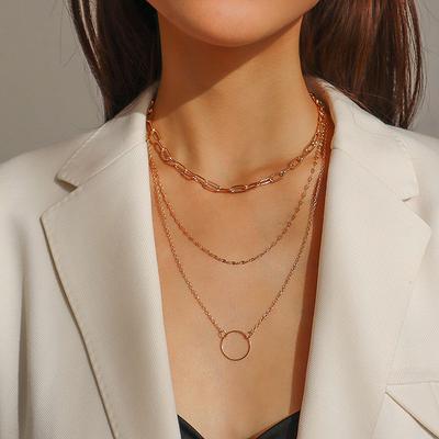 Europe, America, Fashion and Cold Wind Stacked Accessories Women, Simple Lip Chain Hollow Love Circle Necklace