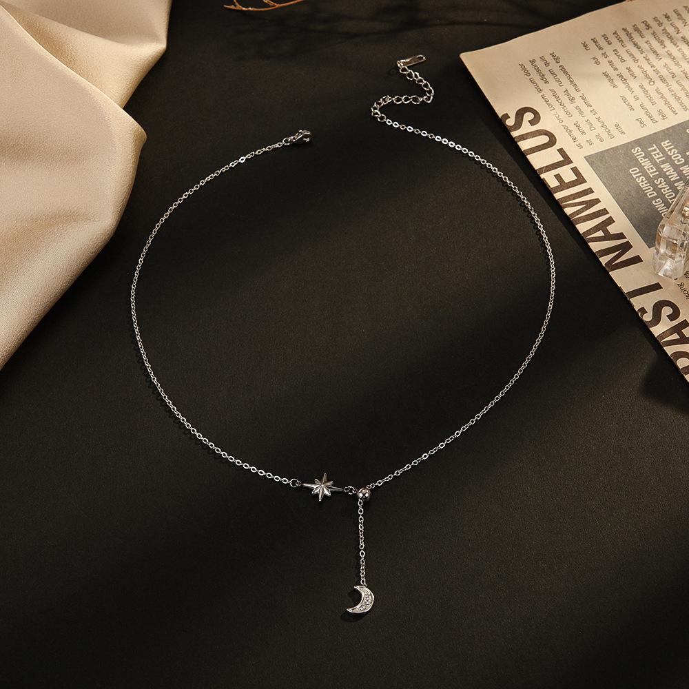 Trendy Star Moon Titanium Steel Necklace Women Small Pendant Jewelry 14K Gold Plated Fashion Gift