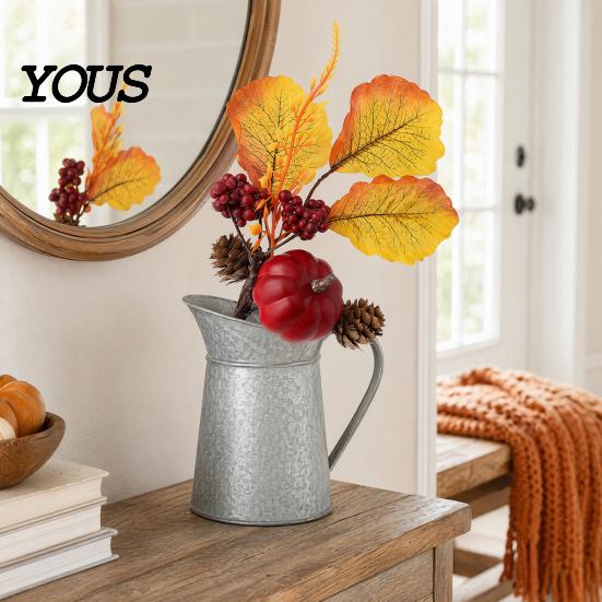 Multi-element Fall Bouquet Autumn Flower Bouquet, Artificial Floral Picks with Maple Leaves Pumpkins Pine Cone Stems Berries Cones for