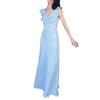 French retro floral dress medium and long temperament holiday square neck ruffle edge skirt children's summer new long dress