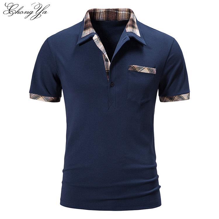 

Мужская рубашка поло с короткими рукавами и лацканами, мужская клетчатая футболка с цветными блоками 2XL тёмно-синий