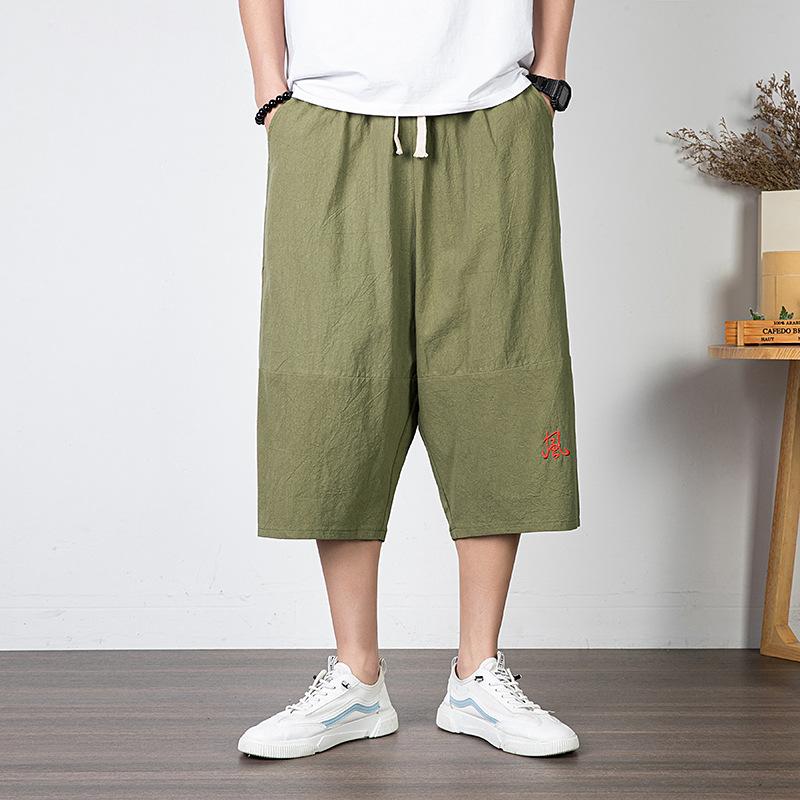 Men'S Linen Shorts Solid Color Loose Straight-Leg Beach Pants Cotton-Linen Plus SizeTrousers