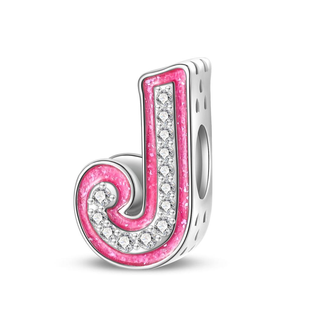 New Shining Barbie Pink 26 A-Z English Letters Fine Copper Charm Fit Beads Fit For Original Bracelets Diy Fashion Jewelry