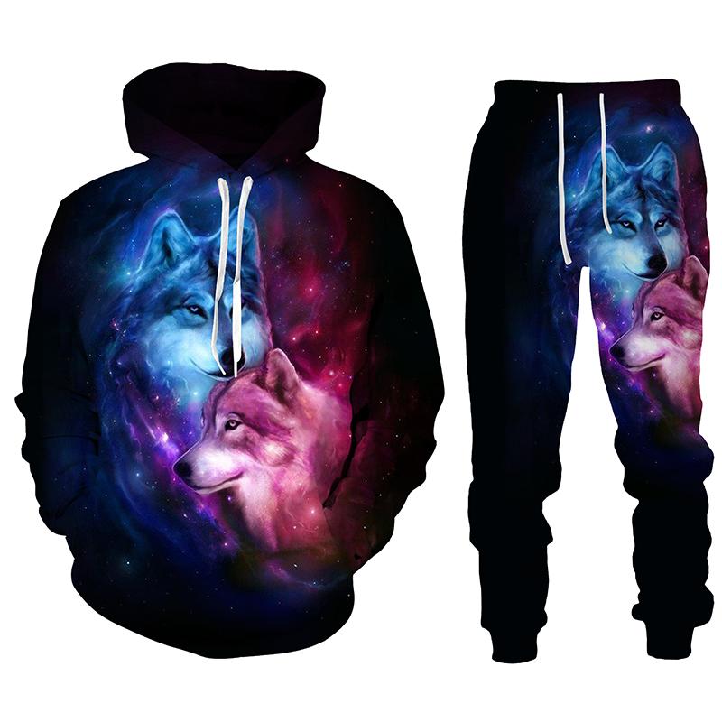 Buy Fashion Casual Women's Men's Sport Suit Wolf Animal Printed