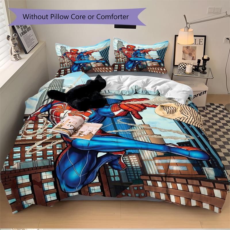 Spiderman Action Print 3Pcs Bedding Setduvet Cover With 2 Bedropillowcase Home Birthday Gift