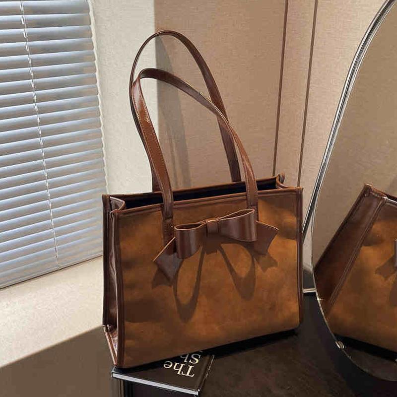 

Роскошная красная свадебная сумка-тоут в стиле ретро из искусственной замши с наплечниками, осенне-зимние женские сумки с милым бантом большой емкости