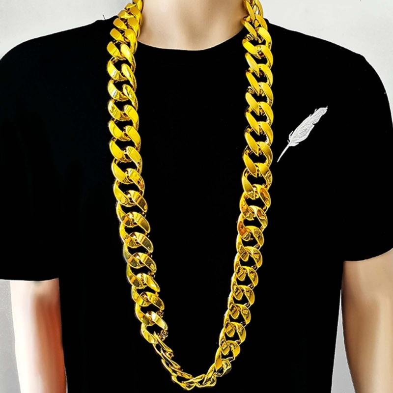 Plastic Big Chunky Chain Necklace 90s Hip Hop Gold Costume Necklace Photography Props Rapper Hip Hop Accessory Jewelry