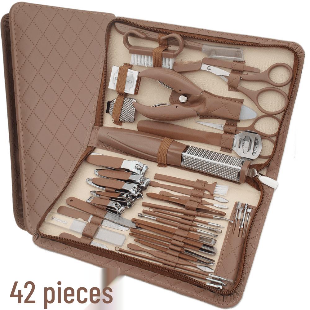 42-Piece Manicure Set: Stainless Steel Nail Clippers, Cuticle Nippers, Eyebrow Razor, Ear Pick, Foot Scraper.