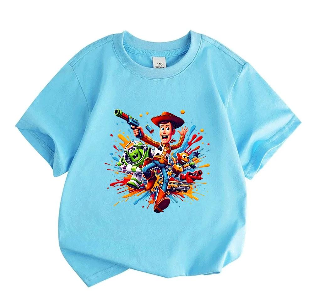 Kids Boys Girls Crew Neck Short Sleeve 100% Cotton T-Shirt, Funny Colorful Cartoon Adventure Character Print Casual Soft Tees for Children Daily Play