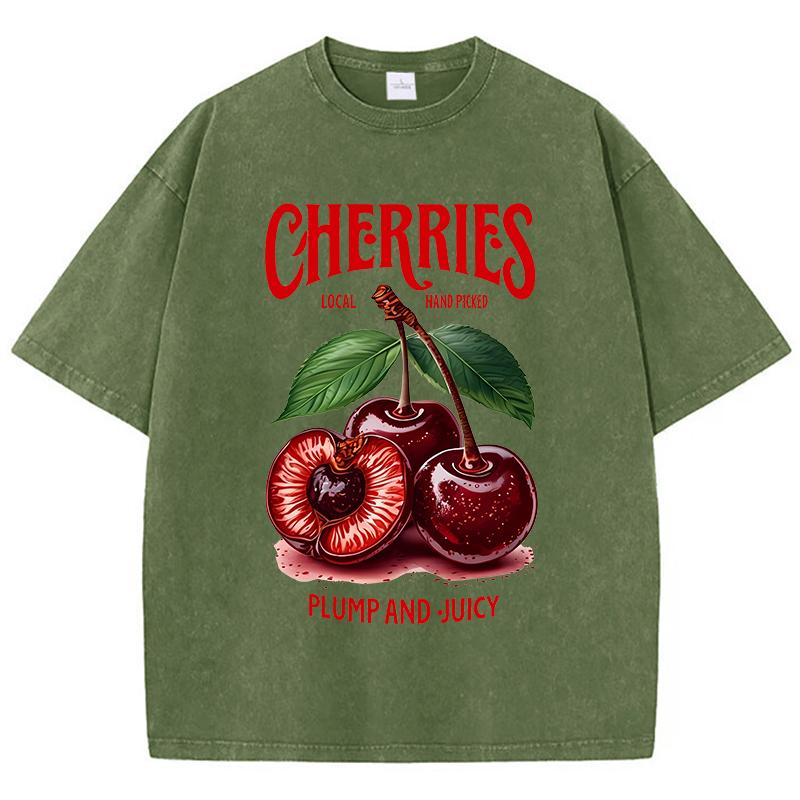 

Cherrys Local Plump And Juicy Prints Washed TShirt Women Cotton T Shirt ONeck Comfortable Distressed Tops Summer Woman Clothes S