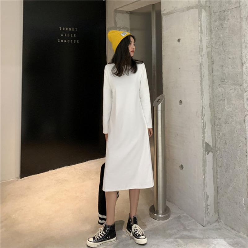 Spring and Autumn Korean Version of Trendy Comfortable Fit and Thin Medium and Long Long-sleeved Straight Dress