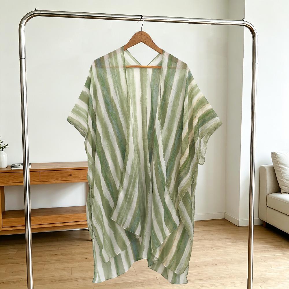 Light Thin Fabric Beach Cover Up Polyester Sun Protection Shawl Bikini Cardigan Vacation зелёный