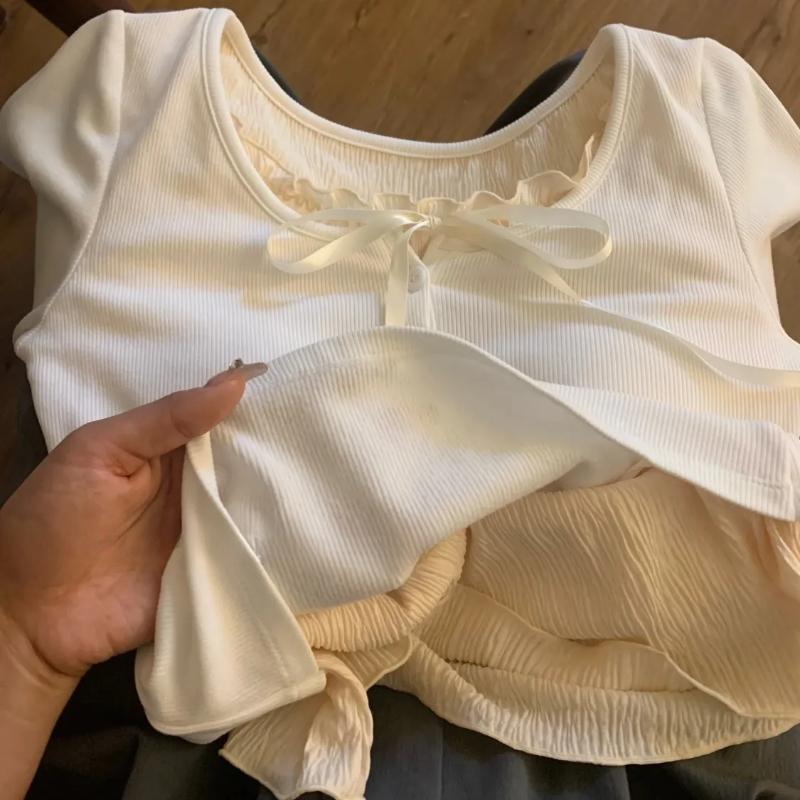 

Осенне-зимняя элегантная тонкая футболка на пуговицах для женщин, французская винтажная рубашка с длинным рукавом, корейская мода, повседневная одежда с рюшами XL белый