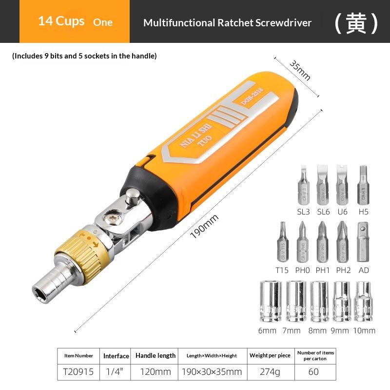 14 In 1 Ratchet Screwdriver Set Multi-Function Magnetic Rotary Bit Kit Lightweight Hand Tool for Car Interior Repair Home Fixing