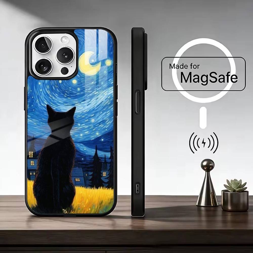 V-Van Gogh Lustige Ca Handyhülle Für iPhone17,16,15,14,13,12,11 Plus,Pro Max Magnetisch Für Magsafe Kabelloses Laden