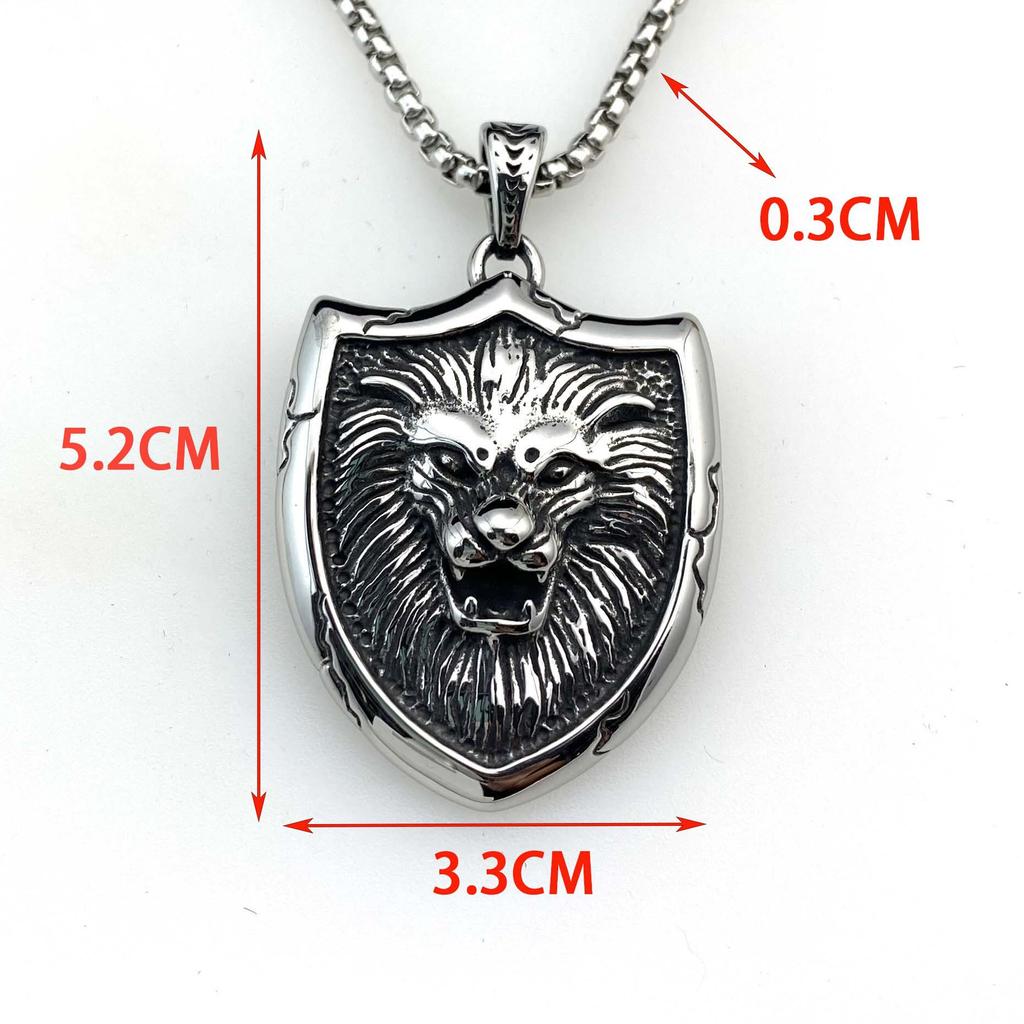 Titanium Steel Lion King Shield Pendant Vintage Stainless Steel Necklace Necklace Sweater Chain Accessories For Men And Women