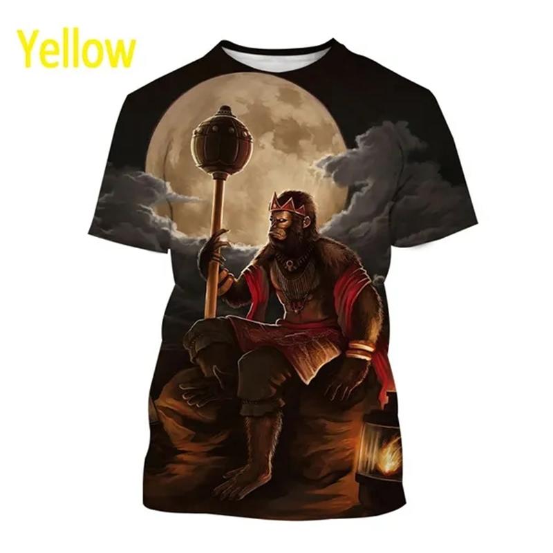 Indian Monkey God Hanuman 3D Printed T-Shirts Hindu Myth Figure Pattern Top Summer Round Neck Fashionable Casual Short Sleeved Men's T-shirts