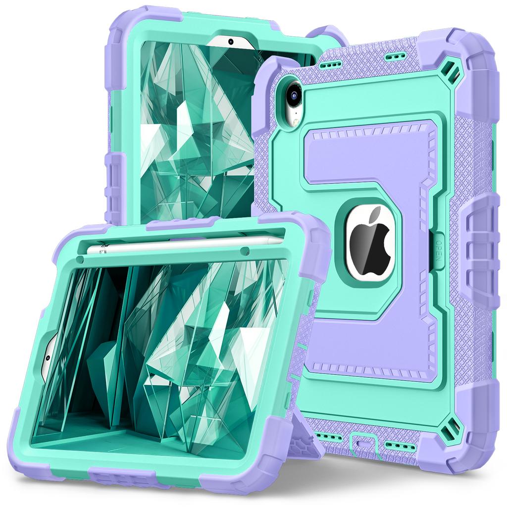 For iPad Mini (2024)/(2021) Anti Drop PC+Silicone Tablet Cover with Kickstand and Pen Slot
