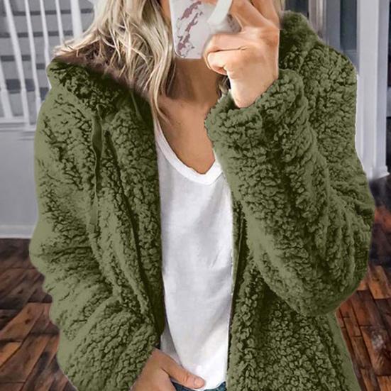 Fleece Coat for Women Oversized Zip Up Hooded Jacket Fuzzy Open Front Hoodie Fall Winter Thermal Outwear