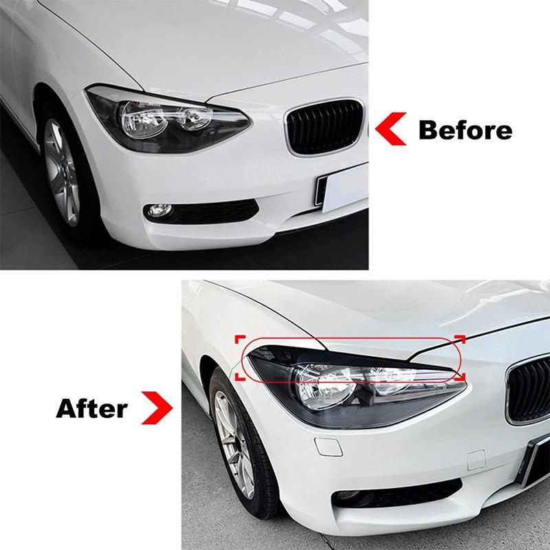2Pcs Glossy Black Car Front Headlight Eyebrow Eyelid Cover for BMW 1 Series F20 F21 Standard Pre-facelift 2011-2014