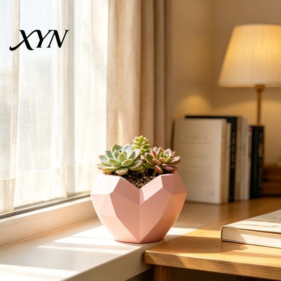 Charming Plant Container Geometric Heart Shape Flowerpot, Decorative Flower Pot for Indoor Elegant Home Decor Planter Outdoor, Creative Love