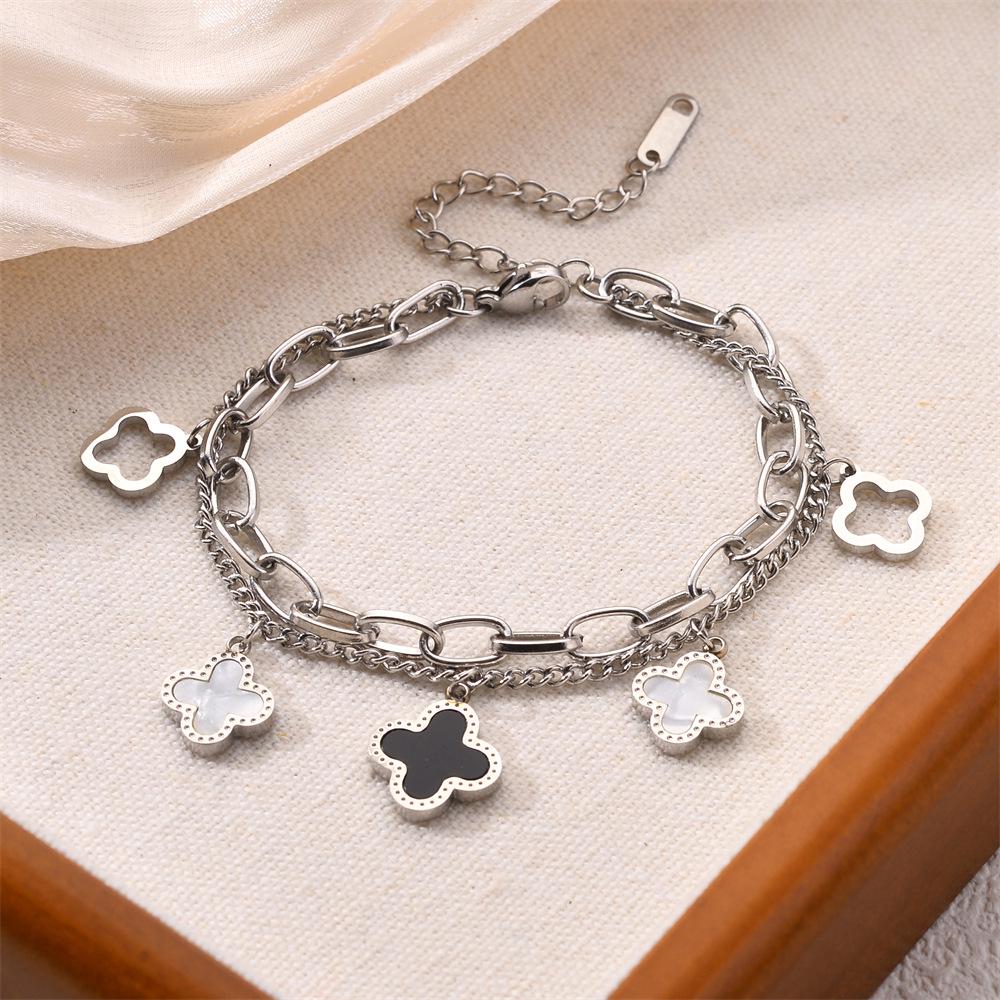 Korean Titanium Steel Four-Leaf Clover Bracelet - Women's Fashion, Versatile & Non-Fading Jewelry
