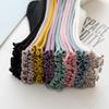 5 Pairs of Female Spring and Summer New Solid Color Wooden Ear Embroidery Roll Edge In The Tube Pile Socks