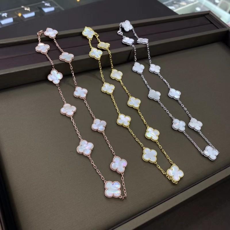 High Version of The Ten-flower Necklace Lucky Four-leaf Clover 10-flower Necklace Clavicle Chain Agate Women's Necklace