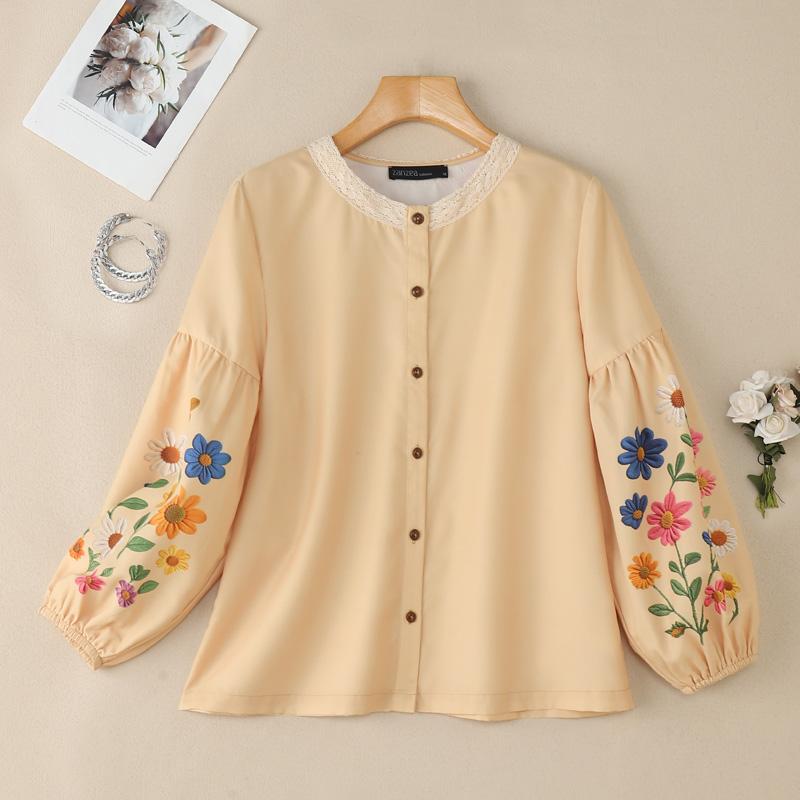 ZANZEA Women Casual Round Neck Loose Floral Print Long Sleeve Blouse
