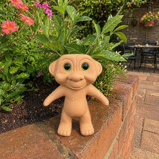 Waterproof Planter Cute Troll Planter, Decorative Resin Flowerpot, Novelty Plant Pot Small Flower for Succulents Indoor Outdoor Decoration,