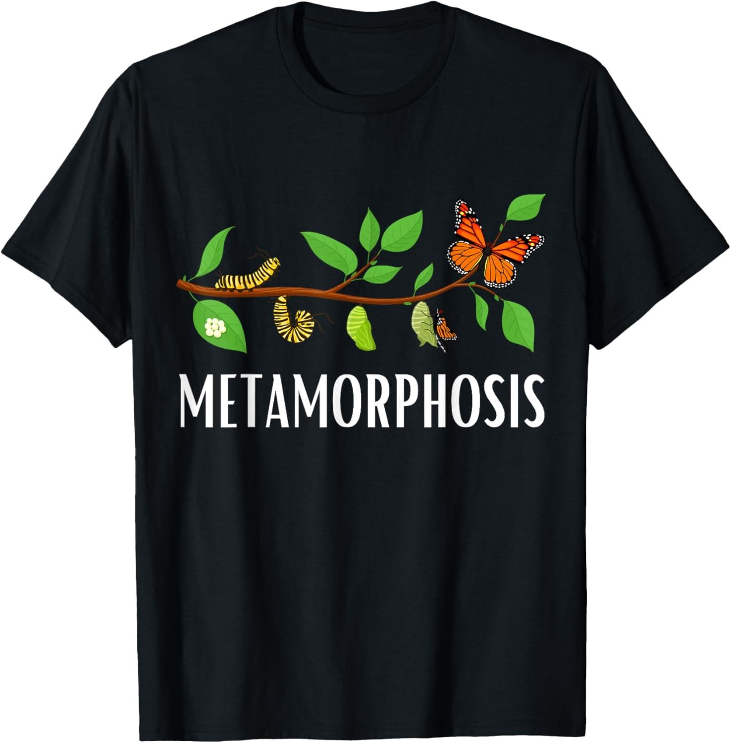 Funny Caterpillar Lifecycle Metamorphosis Monarch Butterfly T-Shirt XL