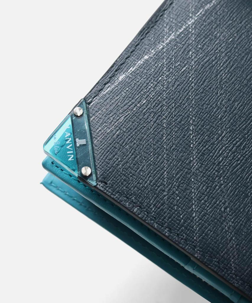 Lanvin en Bleu Aqua Men's Semi-Long Wallet with Coin Pocket, Cowhide Leather, No. 513623, Green