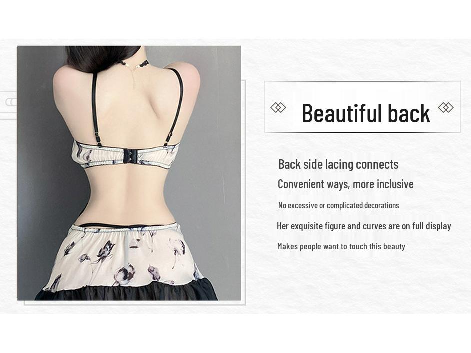 Sensual Ink Print Bandeau Nightgown - See-Through Quick-Release Lingerie Set