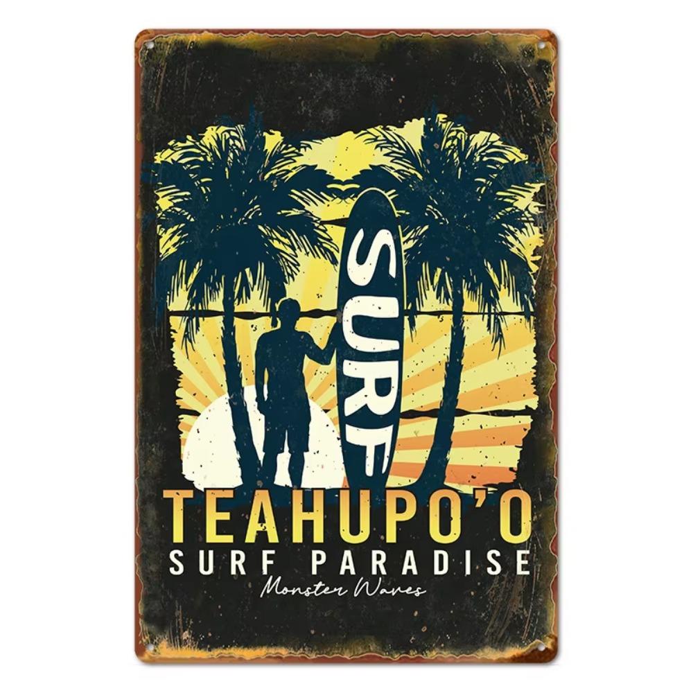 Vintage Tin Art of Summer Surfboards: Ideal for American Bar Backdrops and Home Decor Wall Murals