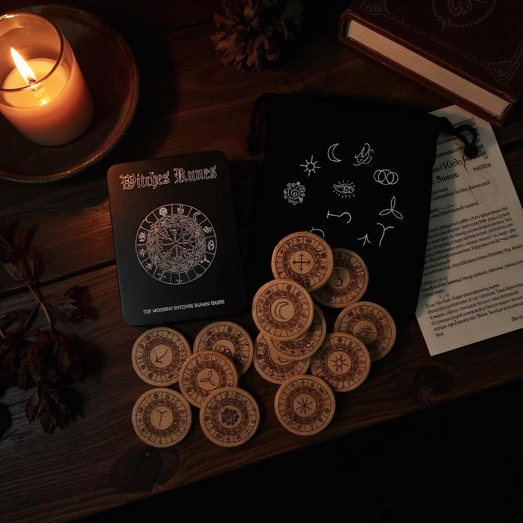 Runes Set 14 Pieces Woodcut Spiritual Wooden Rune Divination Game Set for Birthdays Family Gatherings Friends Adventure