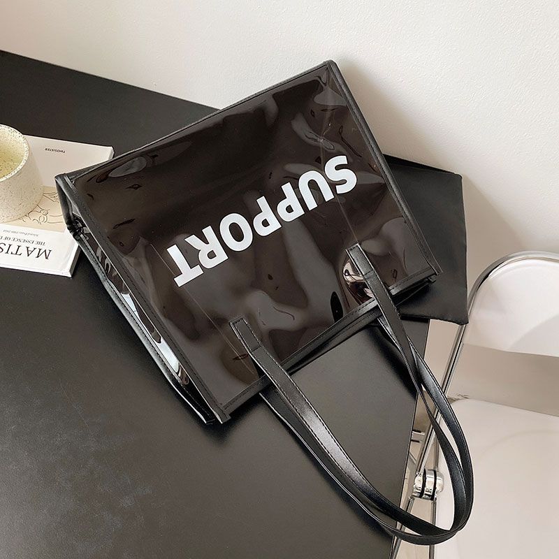 

Водонепроницаемая сумка-тоут большой вместимости женская 2025 Новое поступление Летняя ПВХ Прозрачная сумка-желе Ручная сумка Большая сумка на плечо Black