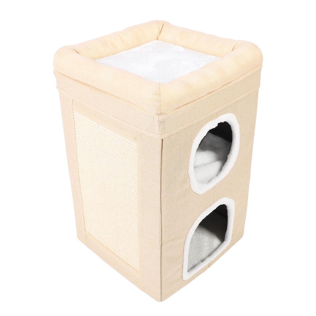 Indoor Cat House Winter Warm Cat House 3 Tier Pet Cave Foldable Cat Bed for Indoor Home Beige