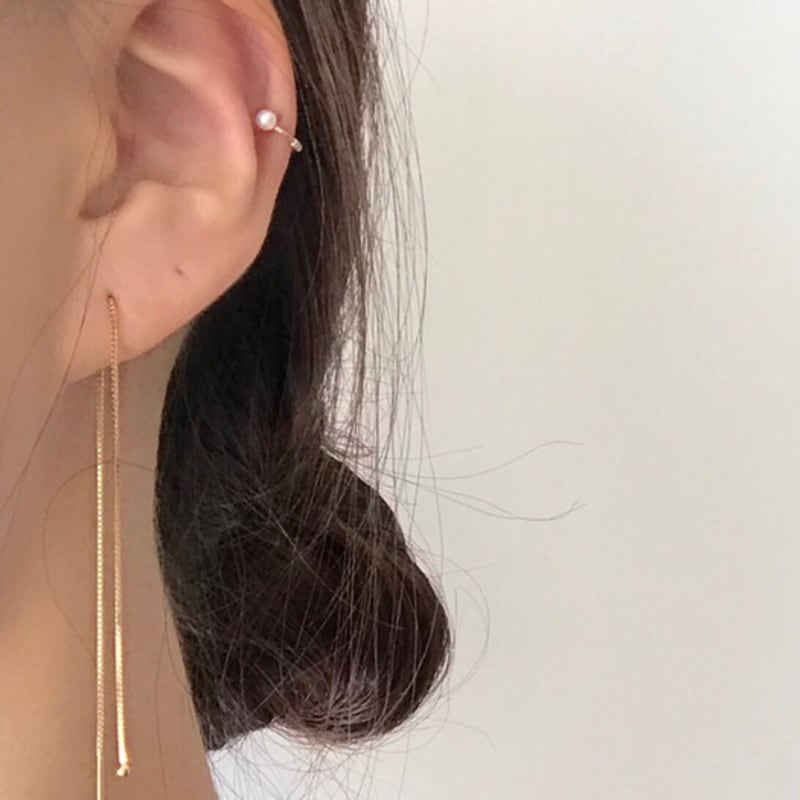 Taupe 14k Gold Basic Pearl Ring - One-touch Pearl Hoop Earrings