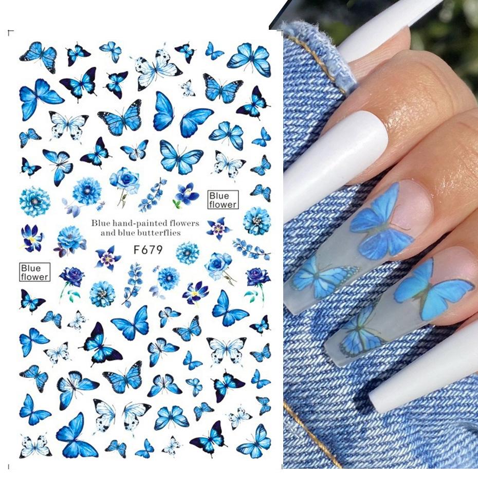 1PCS Black White Butterfly Laser Nail Stickers Nail Art Decoration Abstract Lines Bronzing Flowers Stickers For Nails