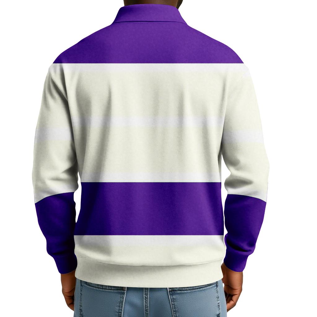 Men's Casual Loose Colorblock Print Lapel Button Long Sleeve Top