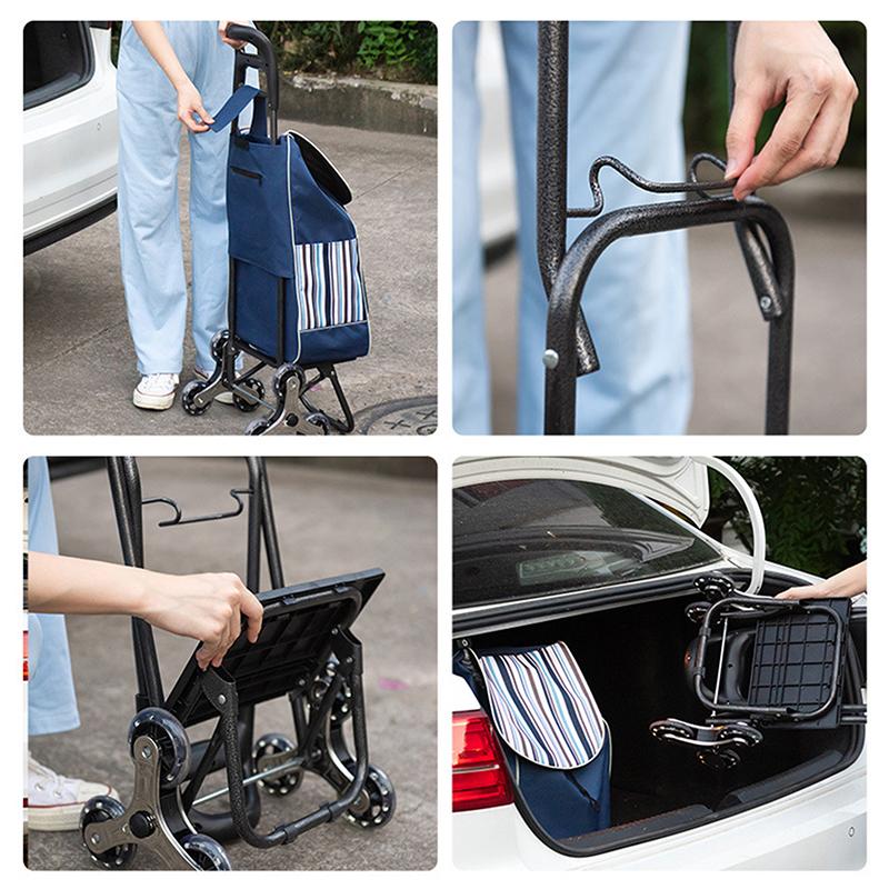 Grocery Cart Small Cart Climbing Stairs Folding Small Trailer Hand-Pulled Trolley Household Portable Storage Shopping Cart