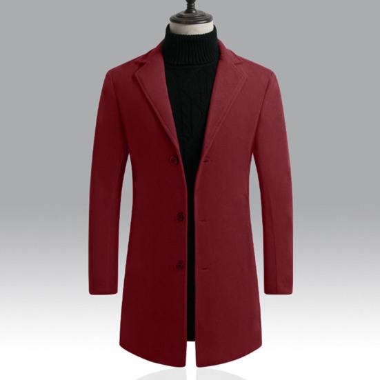 Męski trencz jesienno-zimowy Gruby, długi rękaw, kołnierzyk Slim Fit, wiatroszczelny, jednokolorowy, jednorzędowy, guziki średniej długości, męska marynarka formalna