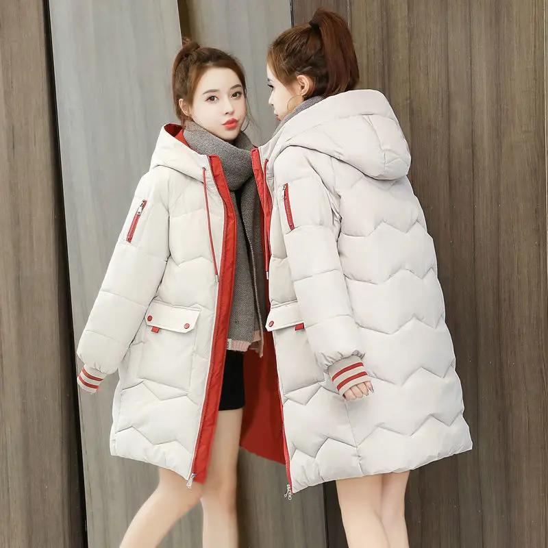 VAYLA Women Winter Warm Coat Fashion Hooded Down Jacket Cotton Padded Long Female Zipper Outerwear
