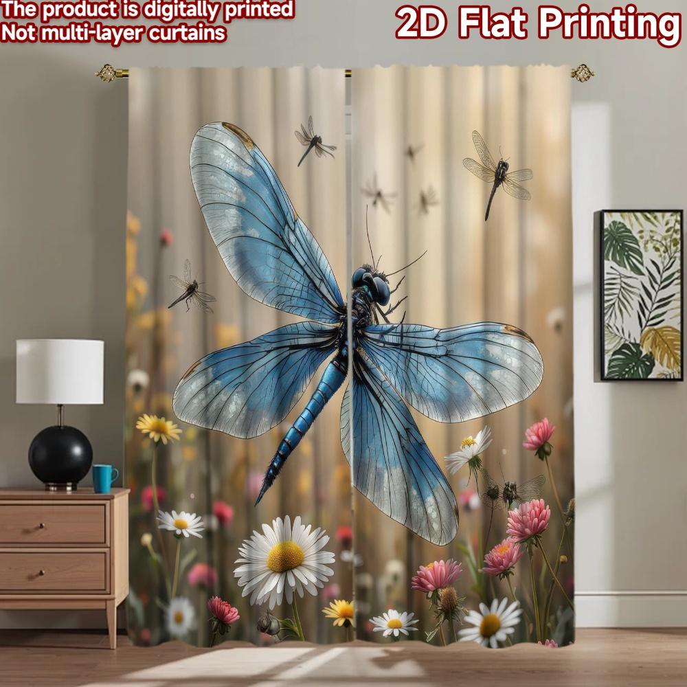 2D Flat Photography Backdrop Tapestry Dragonfly In Flower Field 100% Polyester Family Party Decoration Perfect for New Year