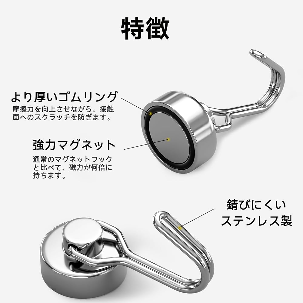 Homion Set of 4 Stainless Steel Magnetic Hooks 10kg Load Capacity 20mm Diameter for Bathroom and Storage