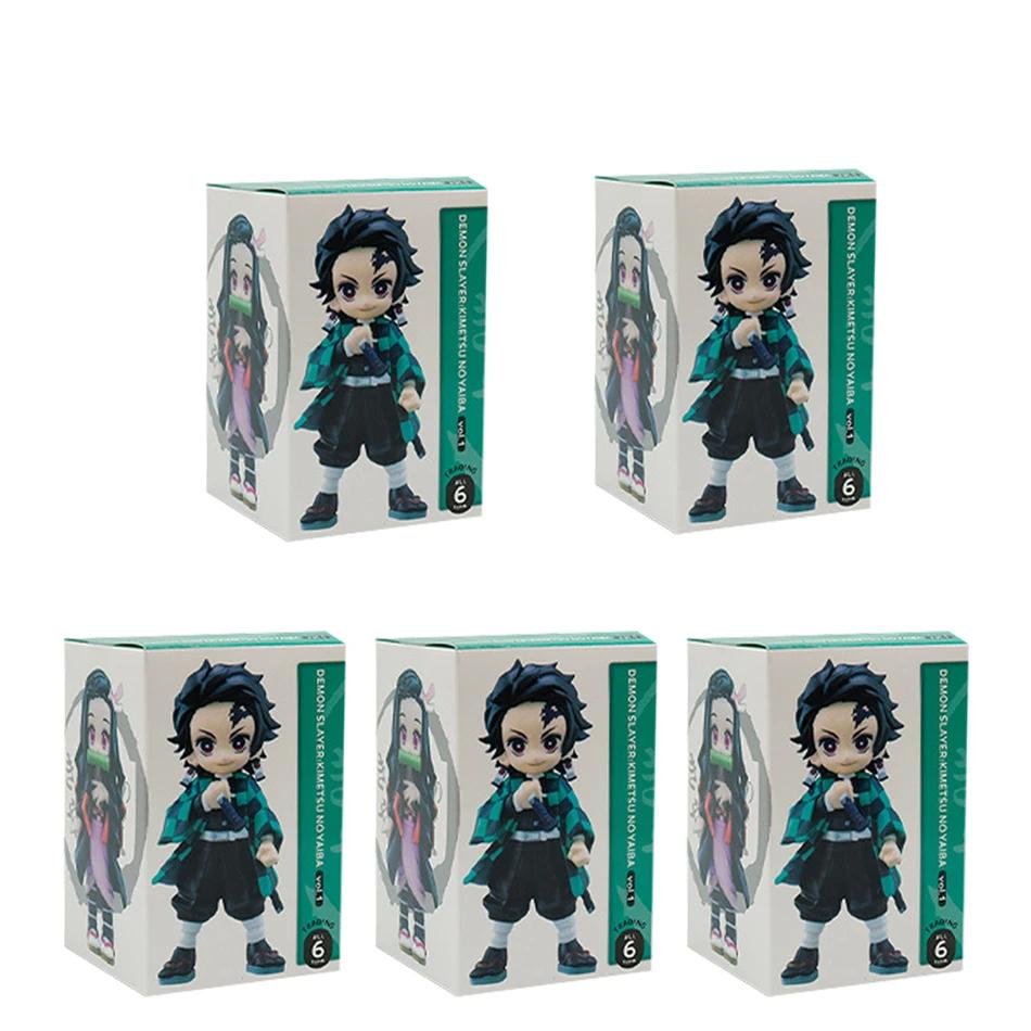 6pcs Demon Slayer Tanjiro Kamado Nezuko Anime Cartoon Figure Box Statue Model Ornament Surprise Gift Box Collection Figure