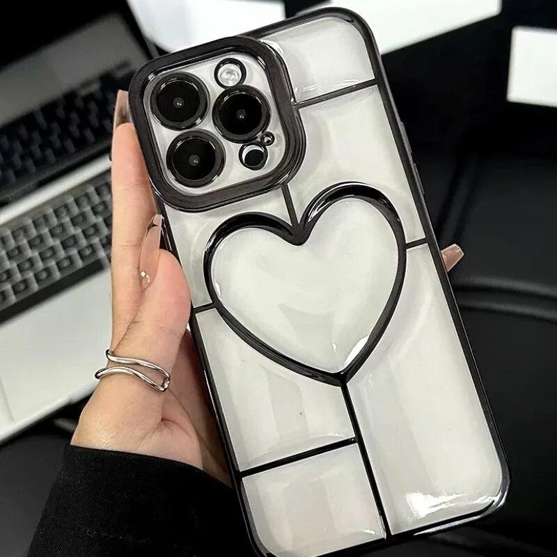 Luxury Electroplate Love Heart Phone Case For iPhone 11 Case Iphone 13 12 14 15 Pro Max 14 15 Plus Shockproof Bumper Clear Cover