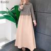 Women Casual Round Neck Loose Long Sleeve Print Dress Muslim