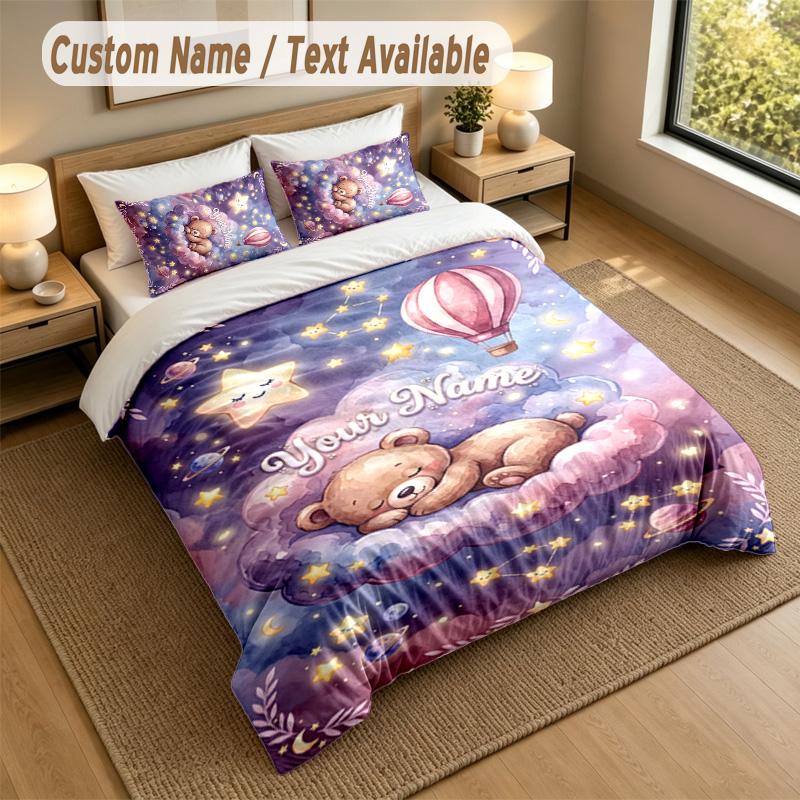 Bear Panda Theme Personalized 3Pcs Bedding Set Custom Text & Name 1 Sheet 2 Pillowcases Household Bedding 1pc